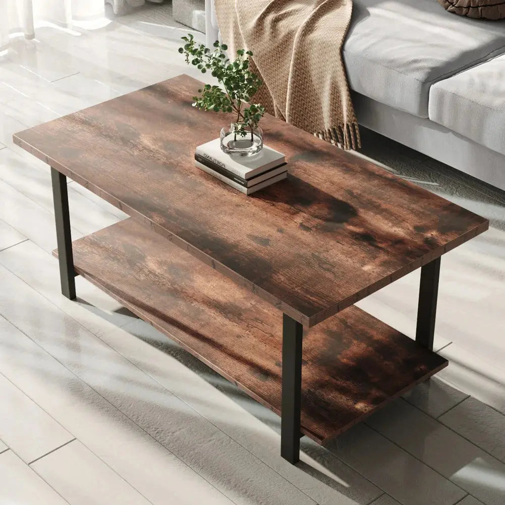107cm Rustic Coffee Table with Storage Shelf