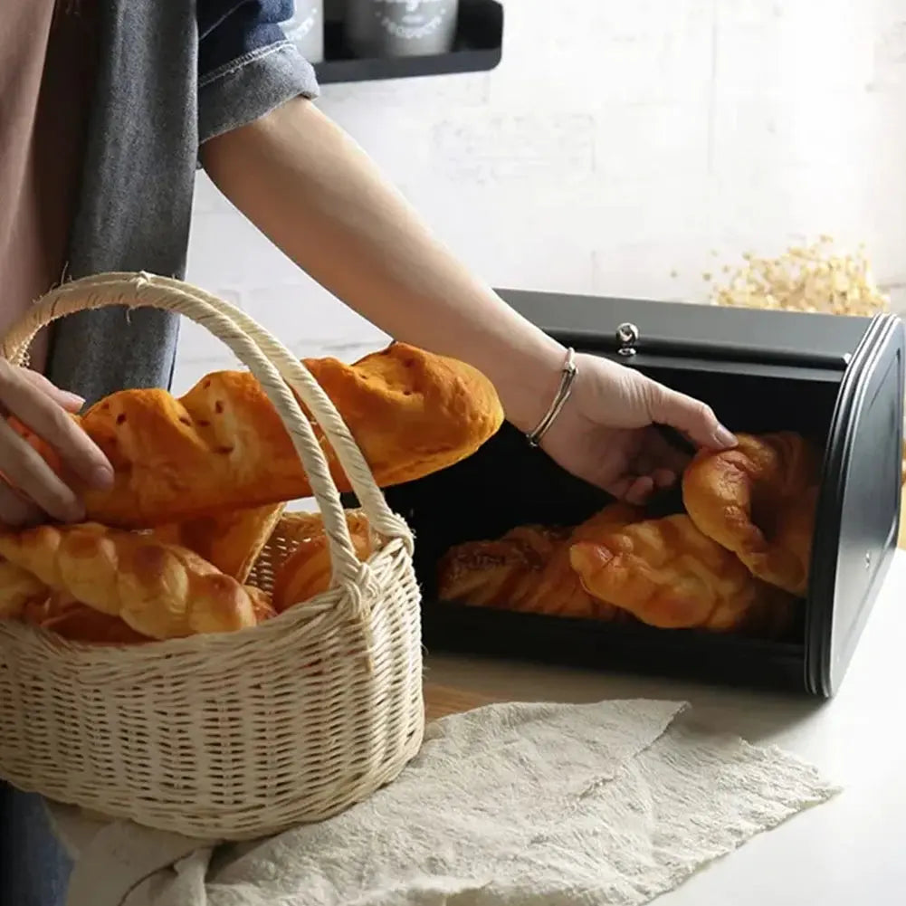 Black Roll Top Bread Box for Storing Bread and Pastries Various Kitchen Items