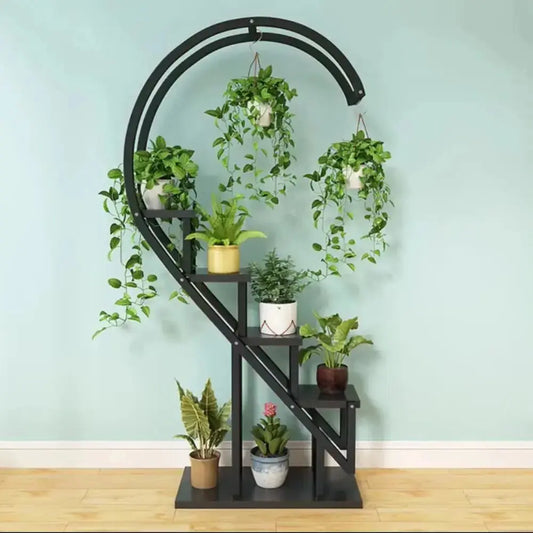 Half Heart Ladder Plant Stand, Black Furnish Wise