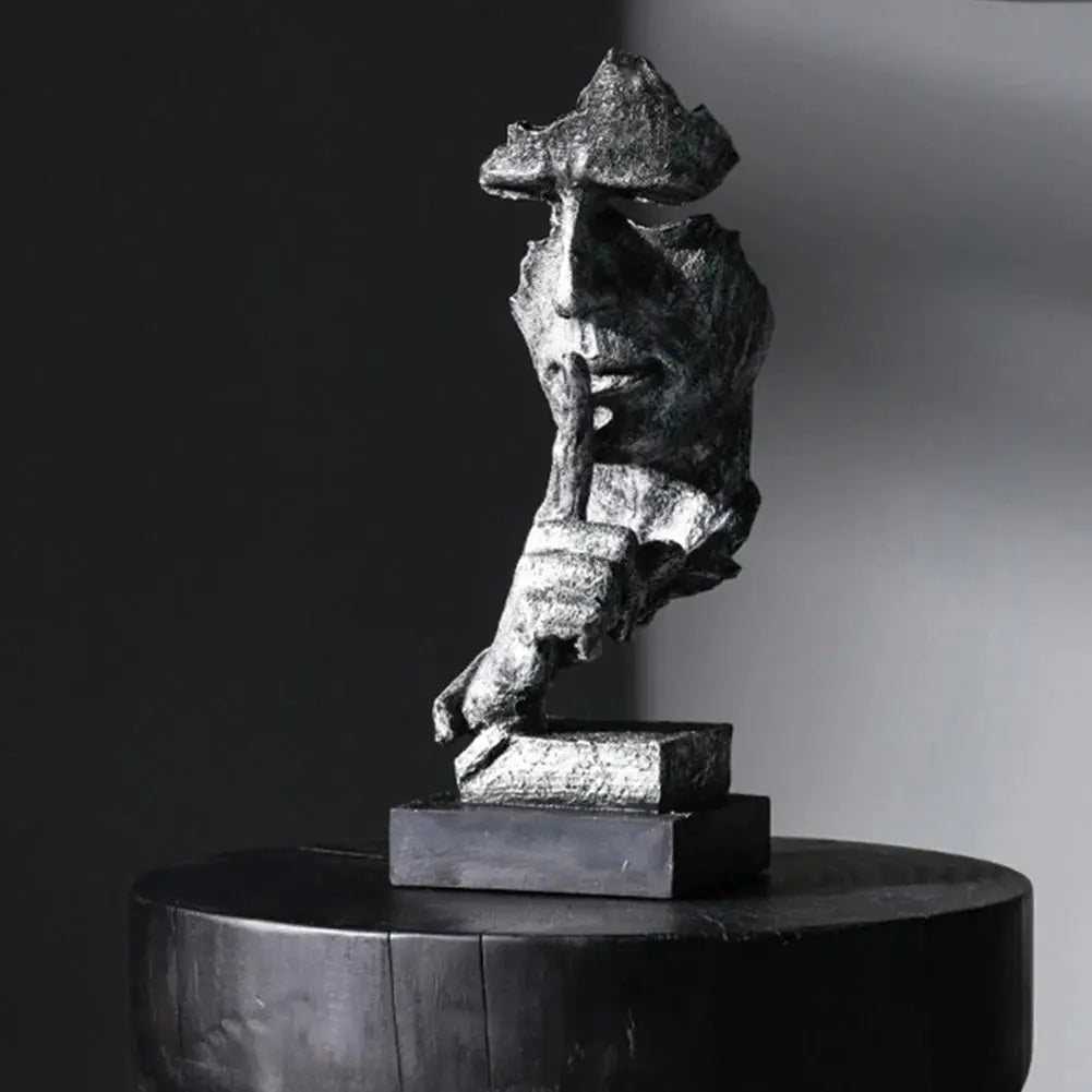 Retro Silver Resin Art Thinker Sculpture