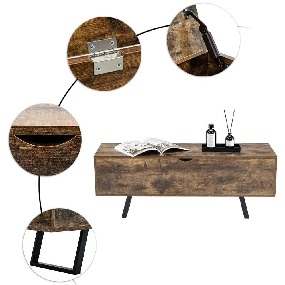 Industrial Wooden Flip Top Storage Bench Furnish Wise