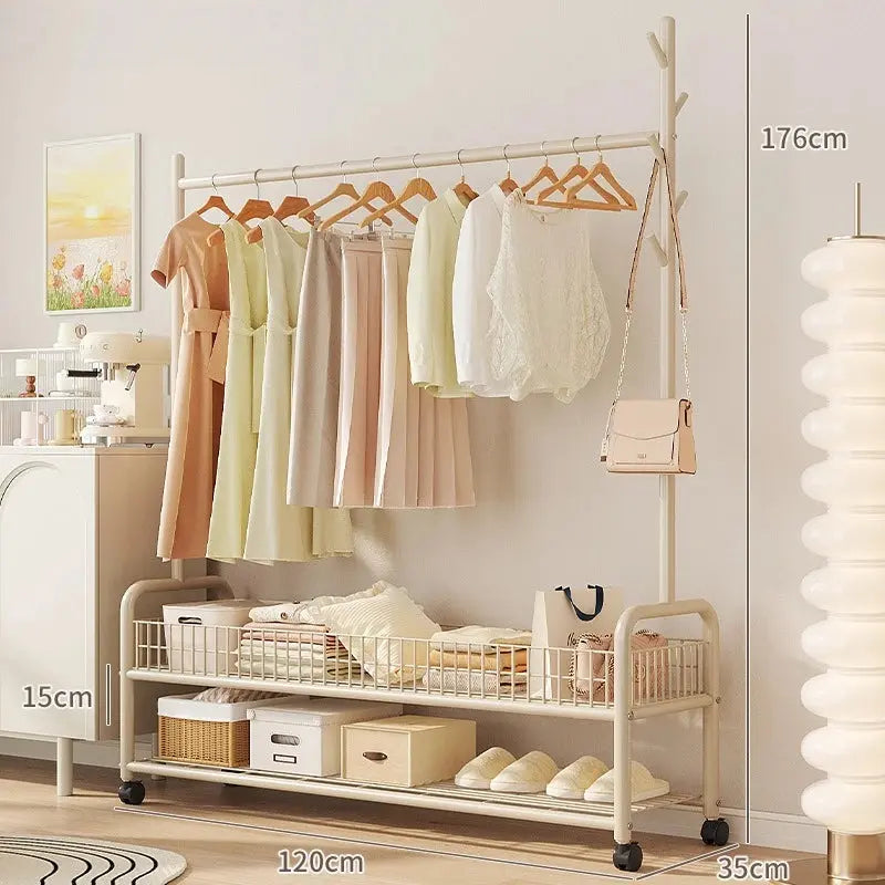Mobile Clothes Rack with Storage - Freestanding Garment Organizer with Hooks & Shelves, Floor Hanger for Bedroom, hanger rack Furnish Wise