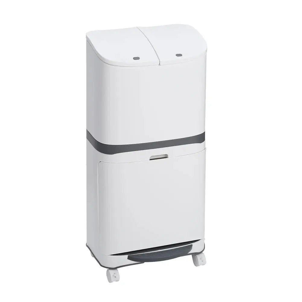 White 48L Step on Rubbish Bin Double Layer with Inner Buckets