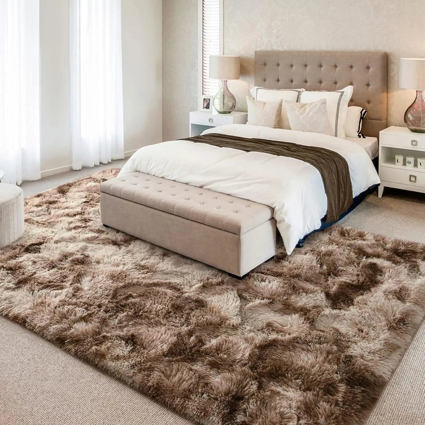 Soft Carpet For Living Room Fluffy Modern Bedroom Bedside Rug Tie-Dyed Grey Indoor Shag Carpets For Kids Nursery Room Home Decor Furnish Wise