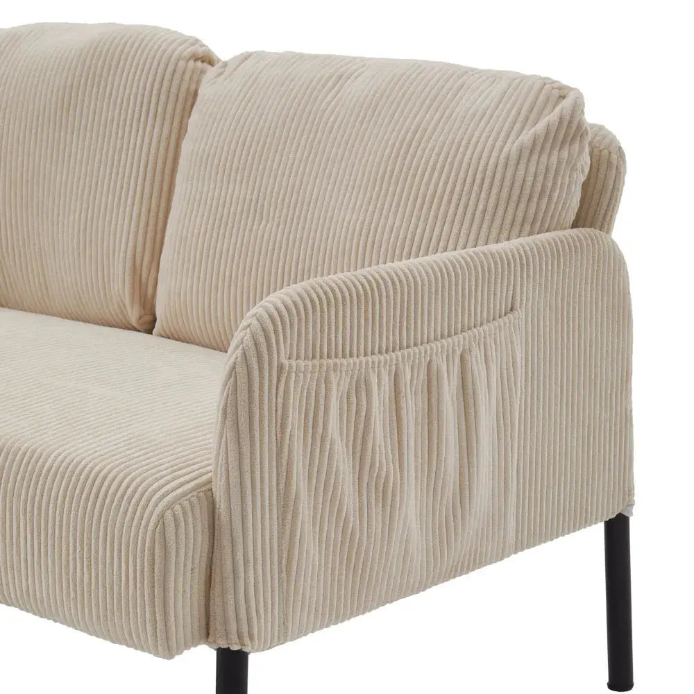2-Seat Beige Corduroy Sofa with Armrests And Wooden Legs Furnish Wise