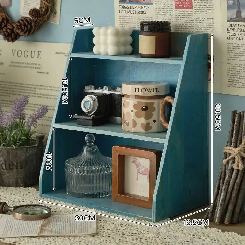 Solid Wood Cosmetics Storage Rack Multifunctional Organizer Desktop Cup Sample Storage Box Multi-layer Wooden Retro Storage Rack Furnish Wise