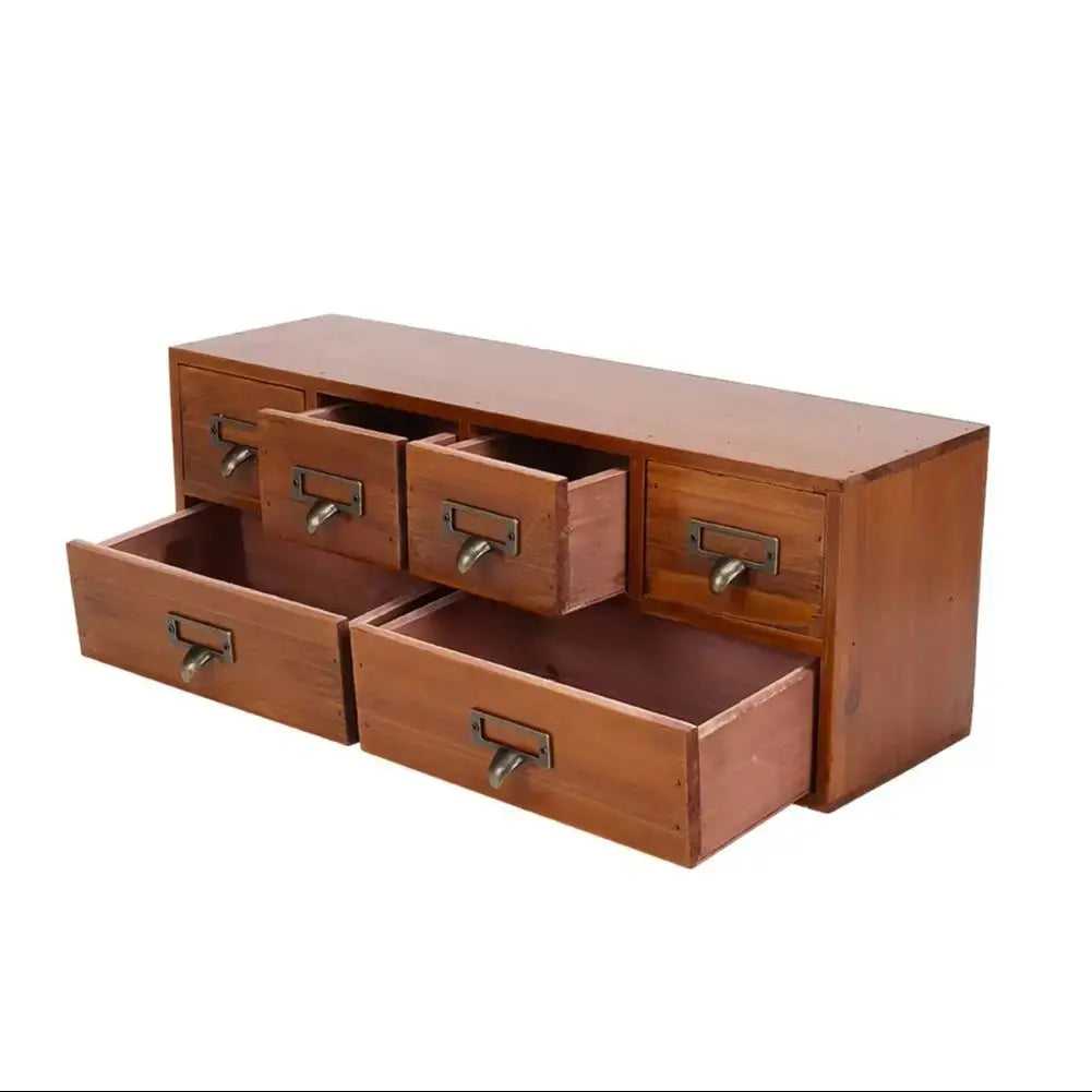 Desktop Retro Wood 6 Drawer Storage Organizer