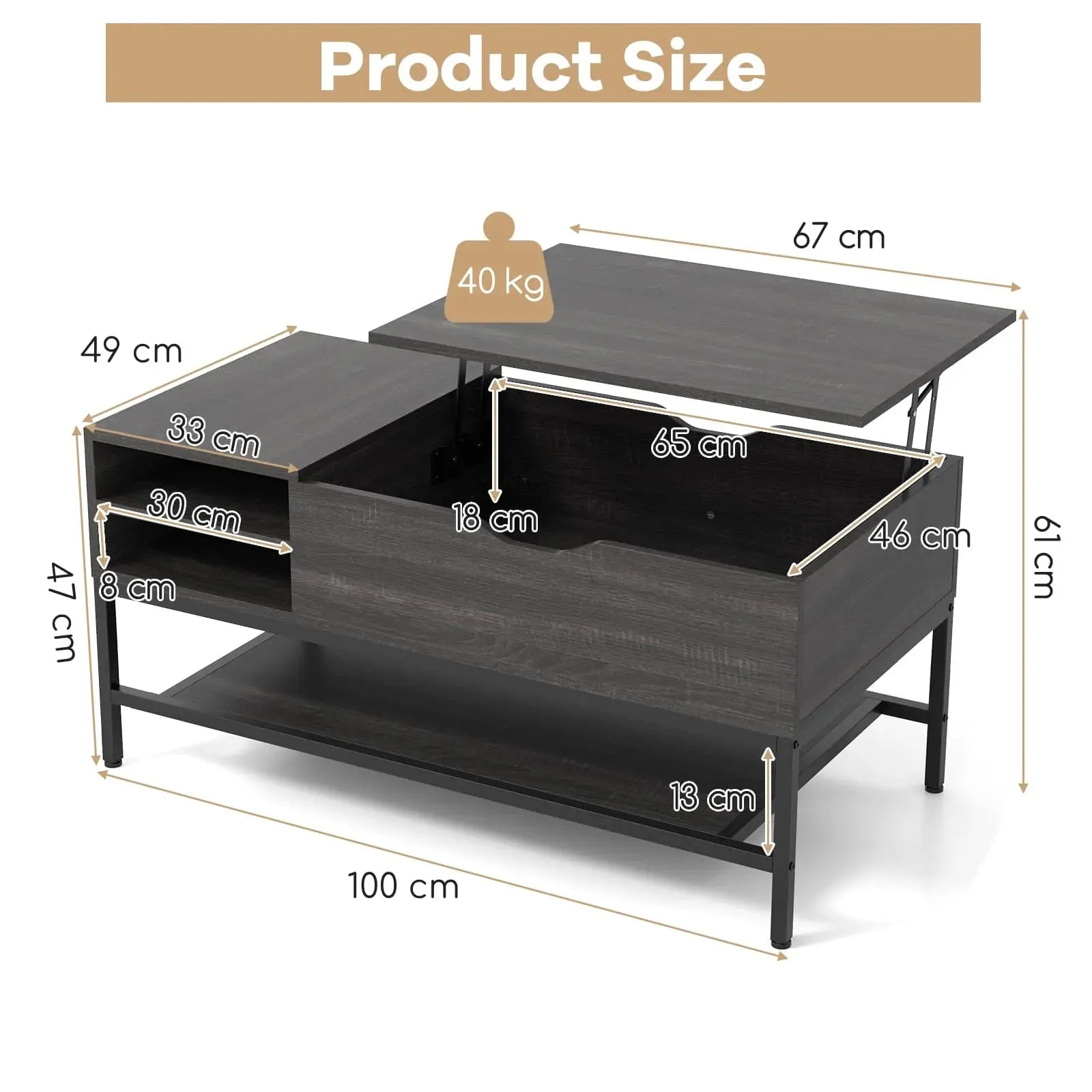 Lift Top Coffee Table with Storage Shelf Furnish Wise