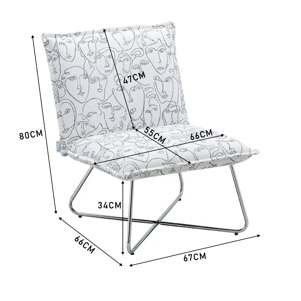 White Modern Linen Accent Chair with Metal Base