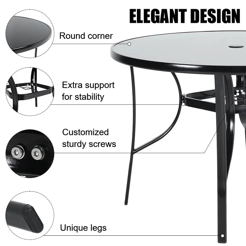 105cm Metallic and Tempered Glass Garden Table Furnish Wise