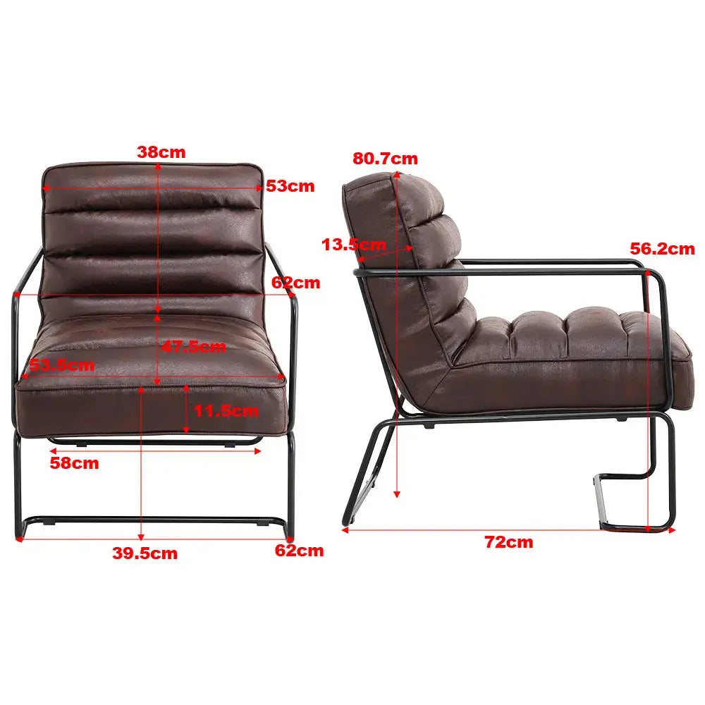 Mid-Century PU Leather Linen Armchair with Metal Base