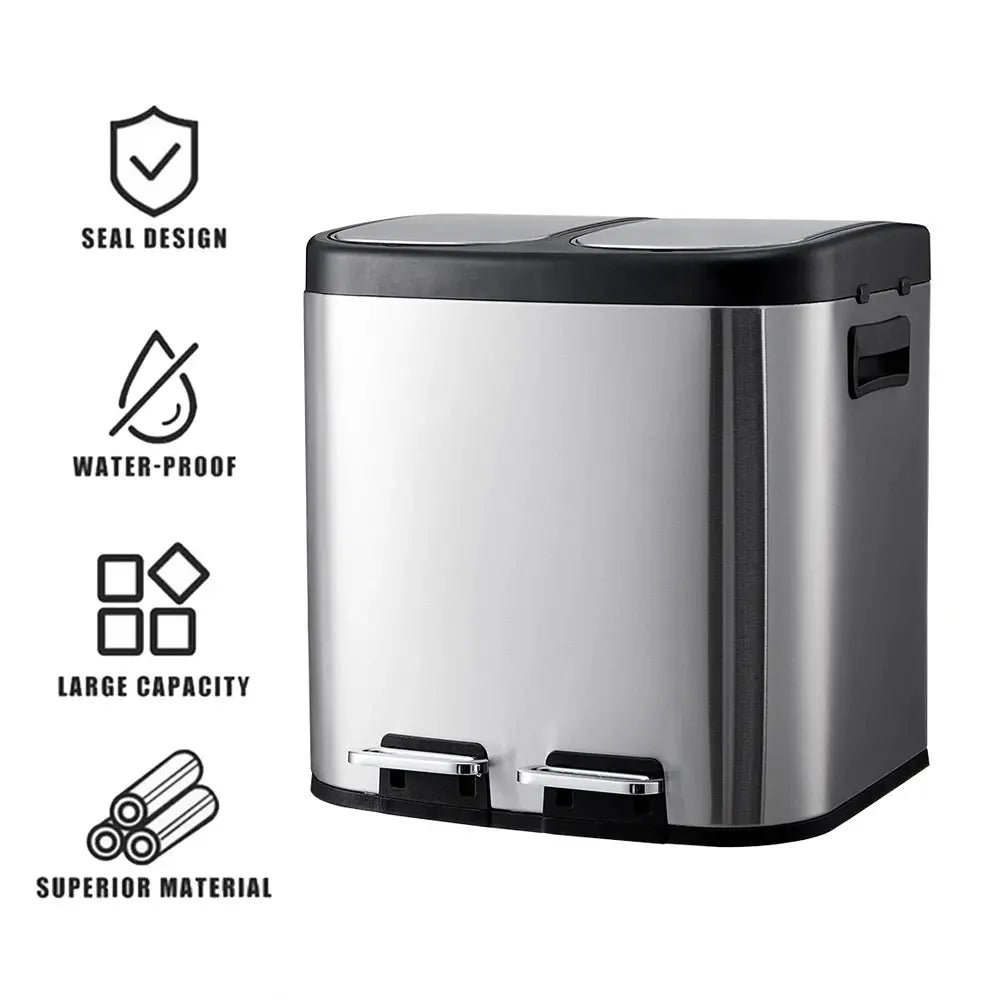 30L Stainless Steel Step Open Trash Can with Dual Pedals Furnish Wise
