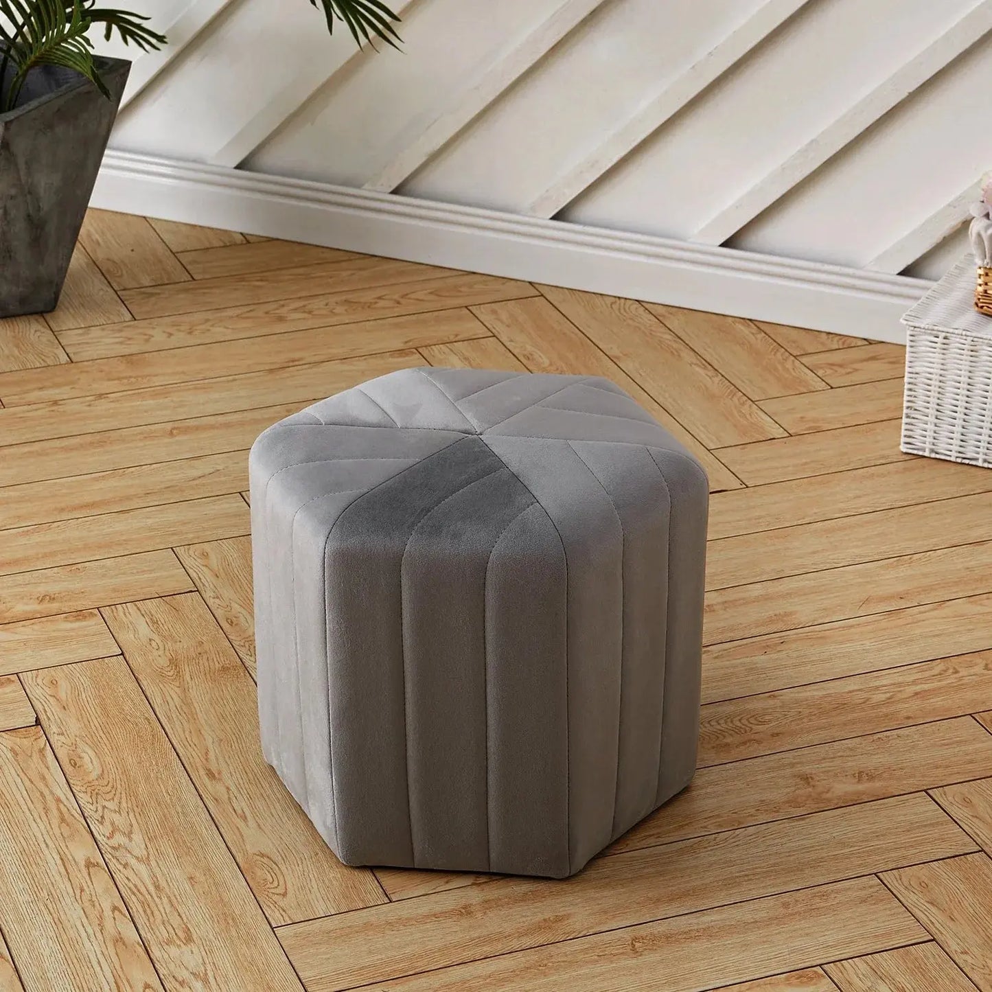 Minimal Hexagonal Household Multifunctional  Velvet Footstool Ottoman with Stripes