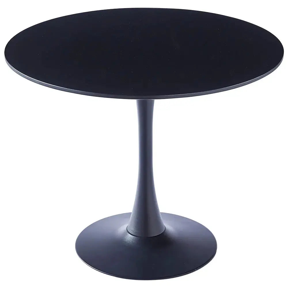 Modern Round Wooden Table with Metallic Base Furnish Wise