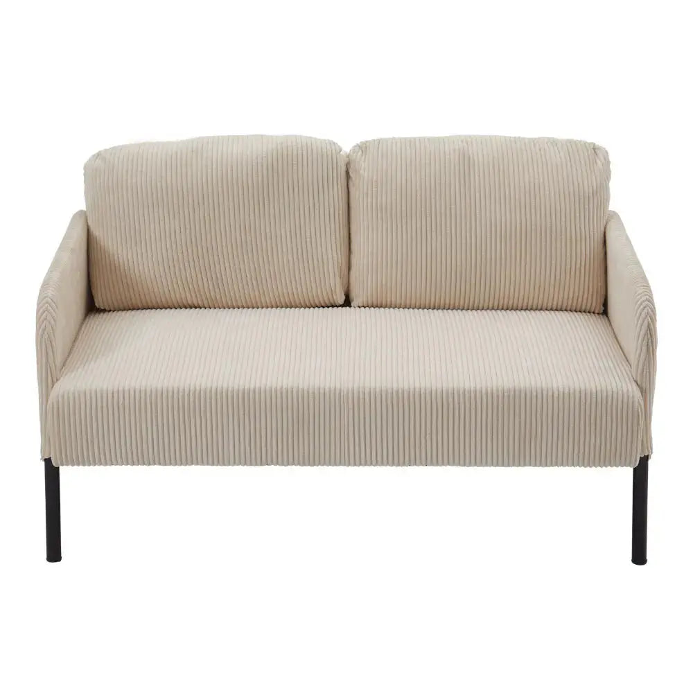 2-Seat Beige Corduroy Sofa with Armrests And Wooden Legs Furnish Wise