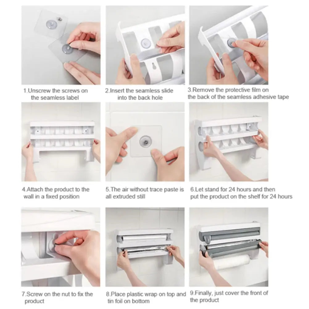 ABS Material Wall Mounted Kitchen Cling Film Dispenser with Cutter Furnish Wise