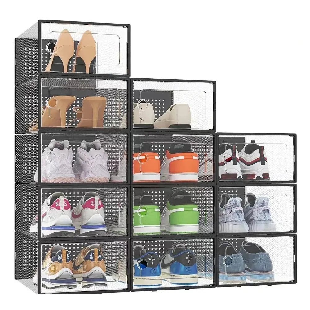 12 Pack Plastic Stackable Shoe Storage Boxes