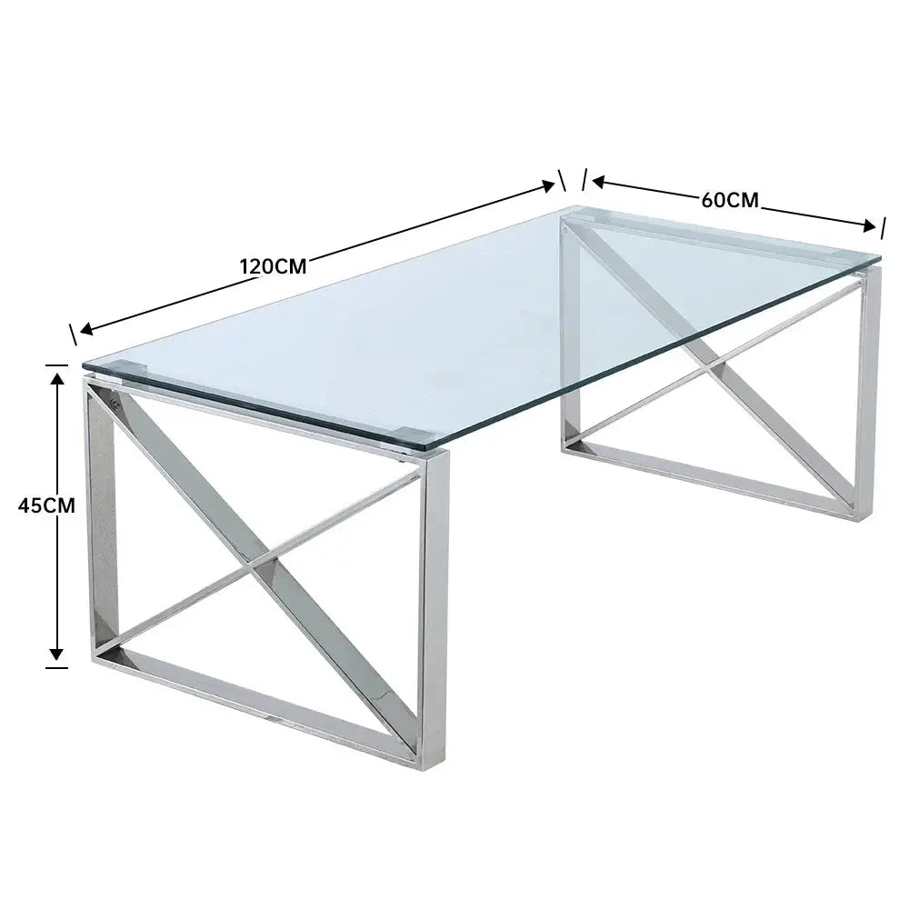 Modern Rectangle Tempered Glass Coffee Table with Chrome Base Furnish Wise