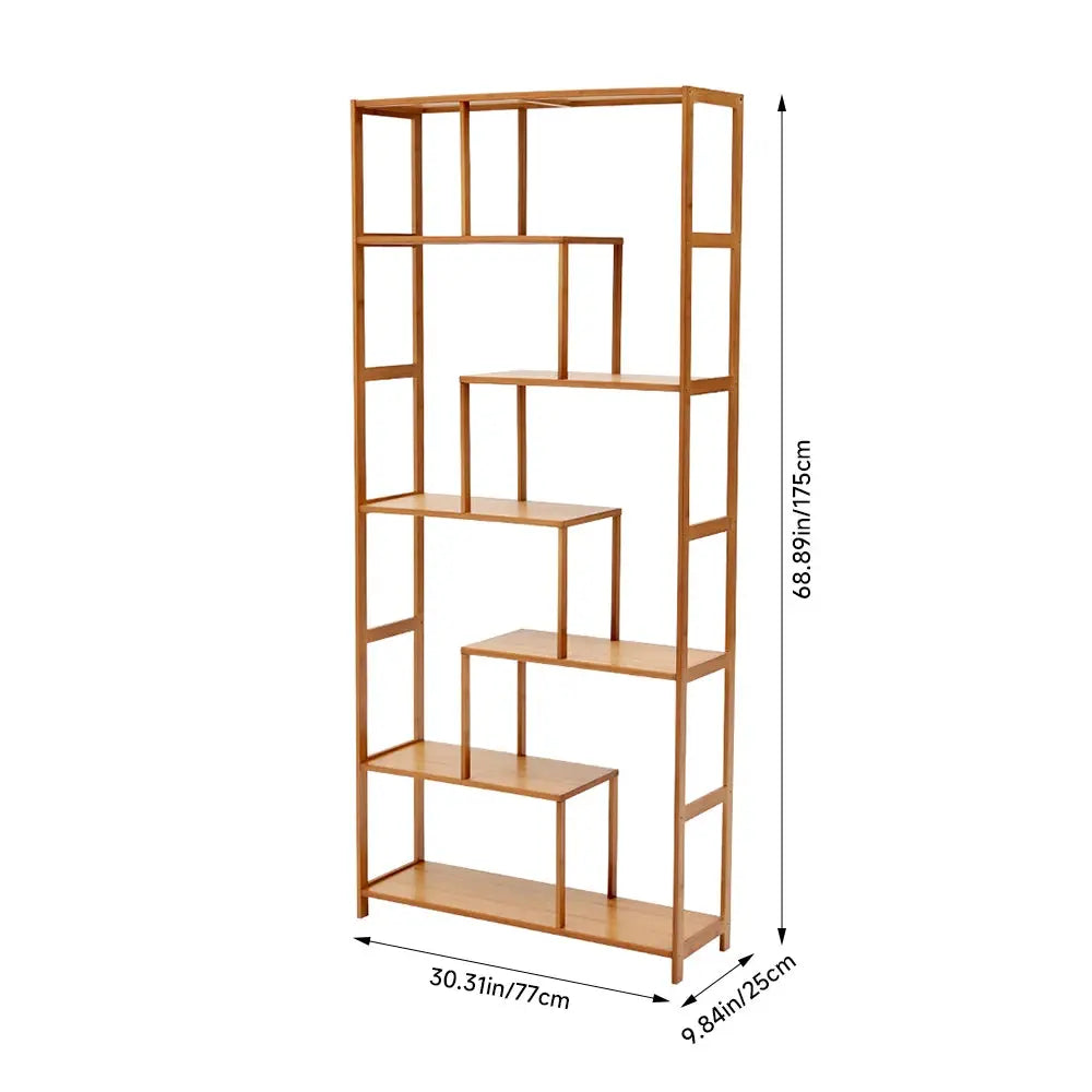 7-Tier Wooden Staggered Bookcase