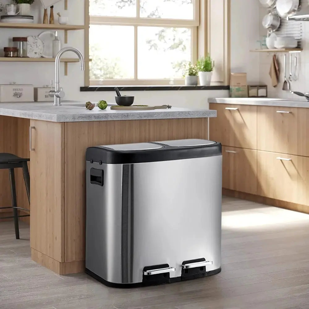 30L Stainless Steel Step Open Trash Can with Dual Pedals Furnish Wise