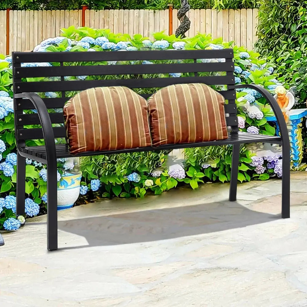 Outdoor Garden Metal Wood Bench