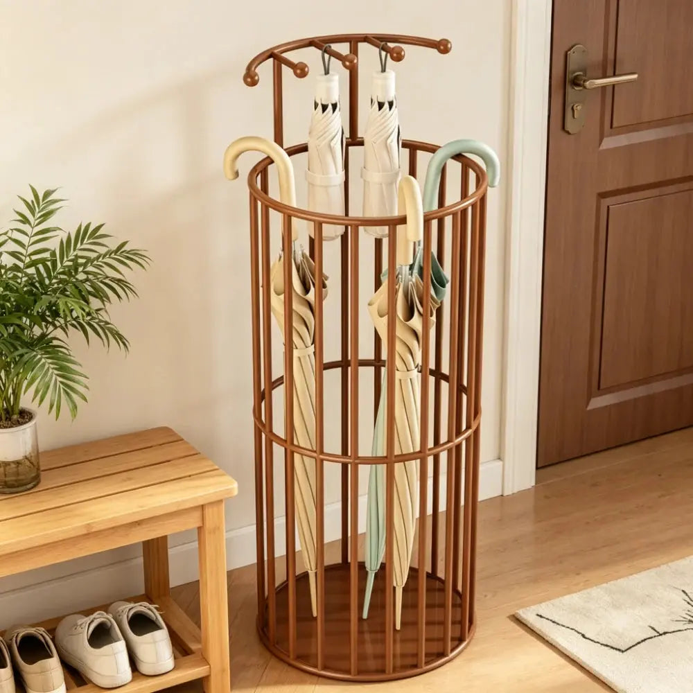 Iron Umbrella Storage Rack Circular Arc Large Capacity Rust and Wear Resistant Entrance Beach Umbrella Stands Bases Furnish Wise