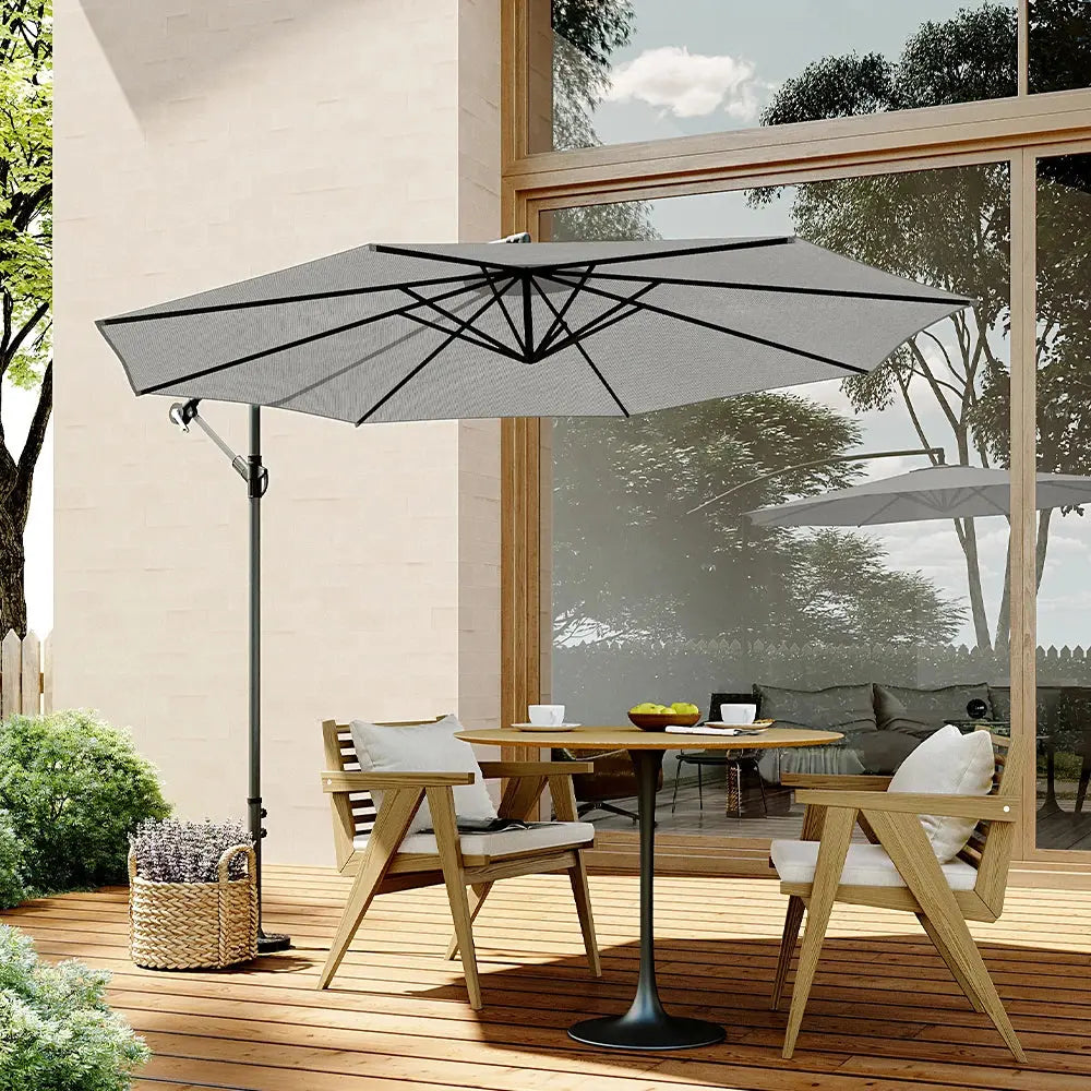 3m Large Garden Hanging Parasol Cantilever Sun Shade Patio Banana Umbrella No Base, Light Grey