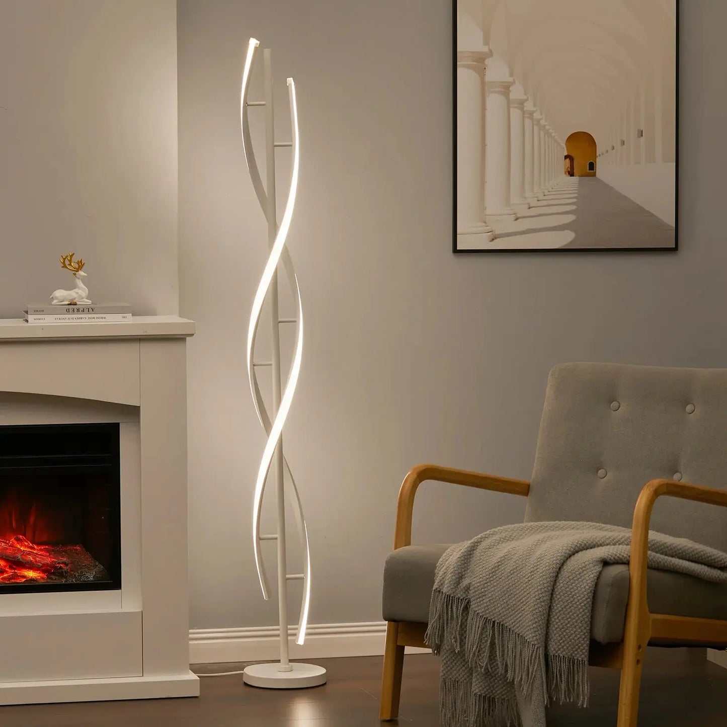 White Modern LED Floor Lamp for Living Room Furnish Wise