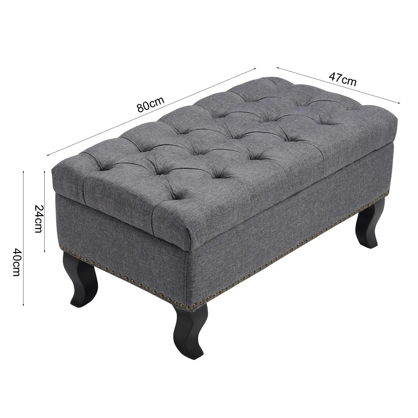 Grey Modern Nailhead Trim Buttoned Ottoman Bench