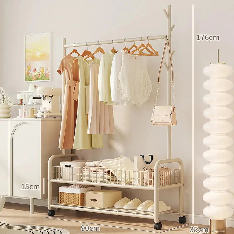 Mobile Clothes Rack with Storage - Freestanding Garment Organizer with Hooks & Shelves, Floor Hanger for Bedroom, hanger rack Furnish Wise