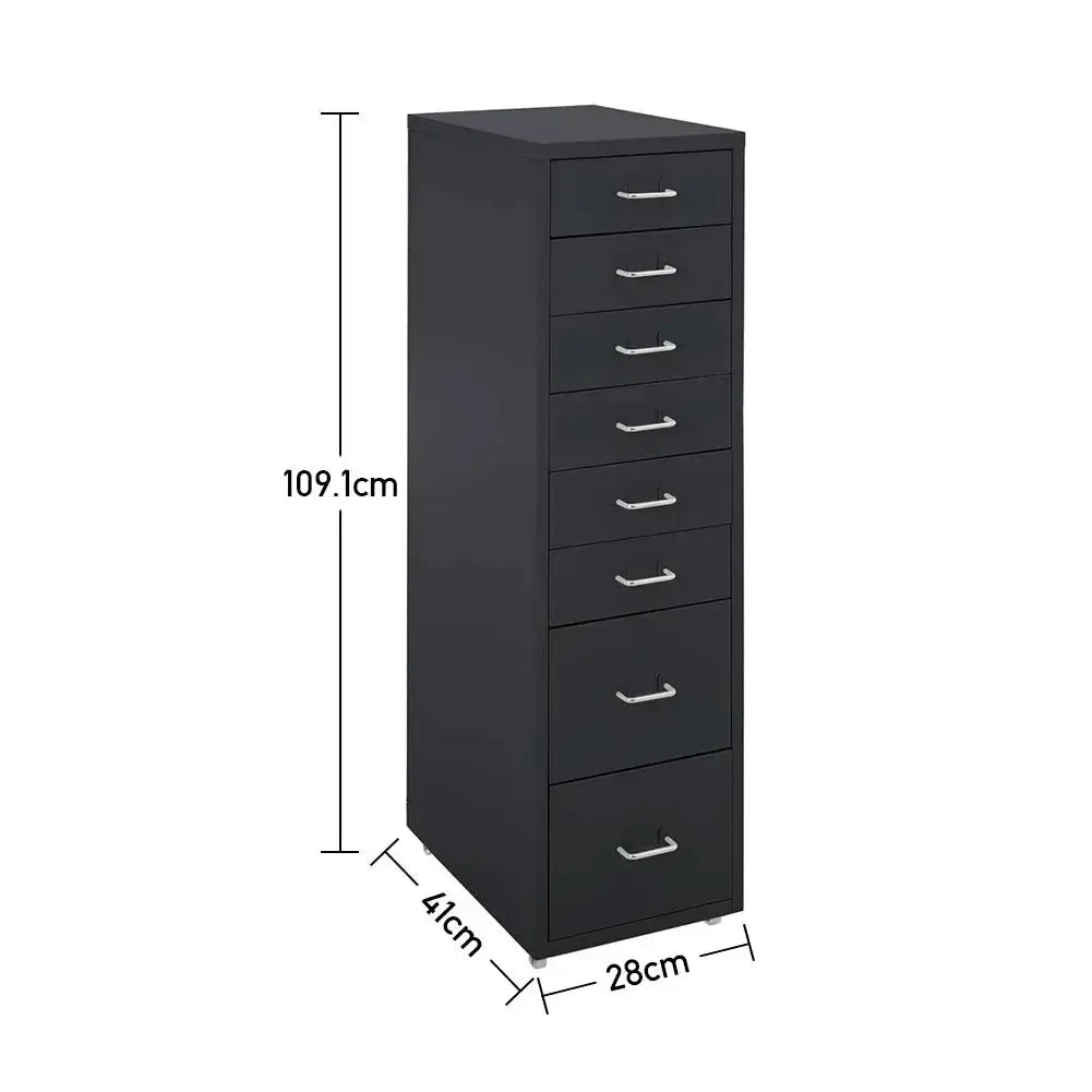 Rolling File Cabinet with 8 Drawers Shelf and Wheels, Black