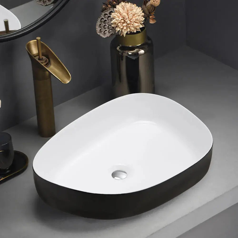Black and White Irregular Ceramic Countertop Basin Furnish Wise