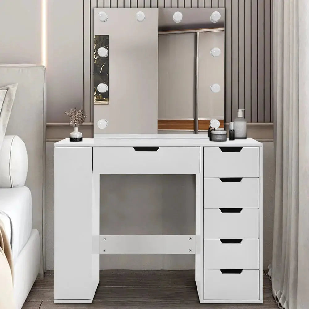 Hollywood Makeup Dressing Table with LED Lighted Mirror Furnish Wise