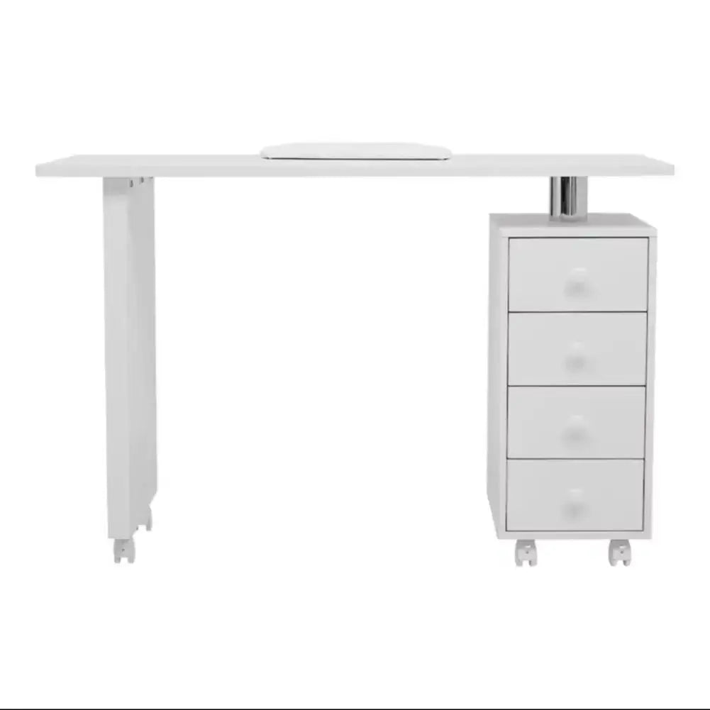 White 4 Drawers Manicure Nail Table Beauty Desk on Wheels