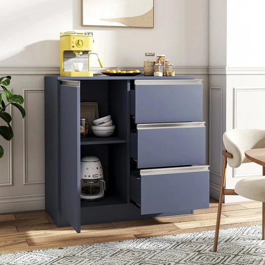 Grey 80cm Sideboard Cabinet with 3 Drawers Furnish Wise