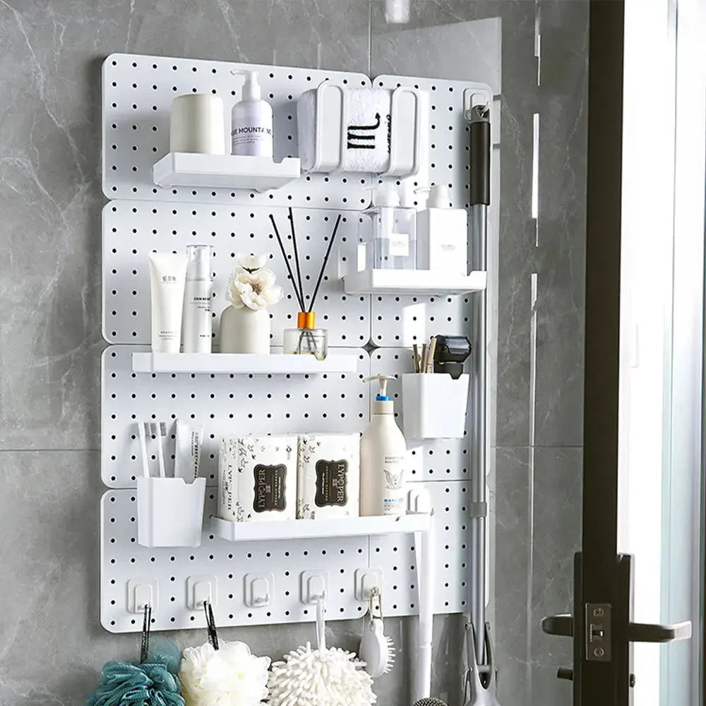 White Pegboard Wall Bathroom Storage Rack