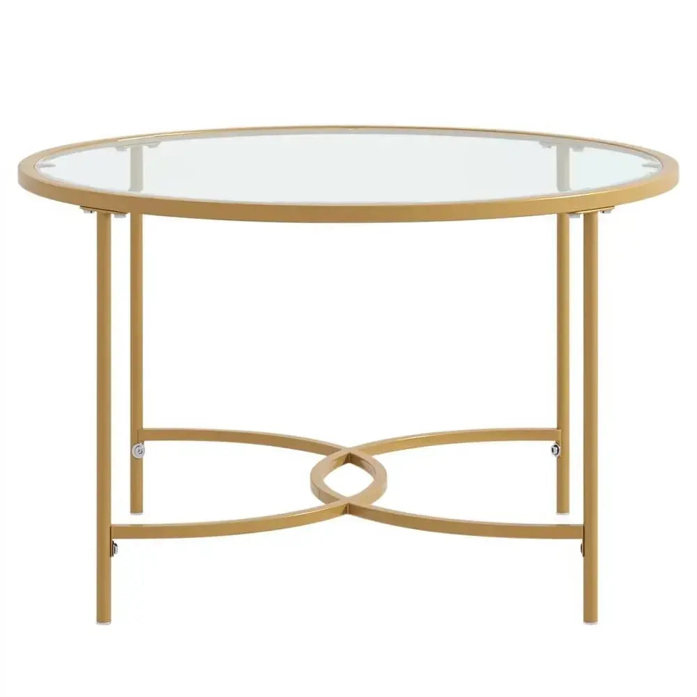 Gold Modern Round Tempered Glass Coffee Table Furnish Wise