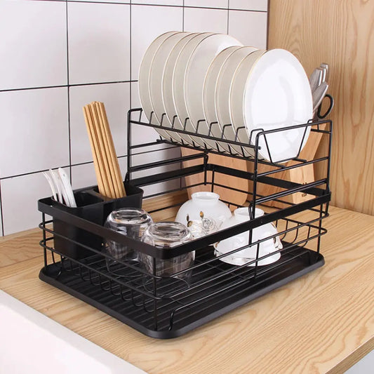 Black Multifunctional Kitchen Storage Dish Rack Furnish Wise