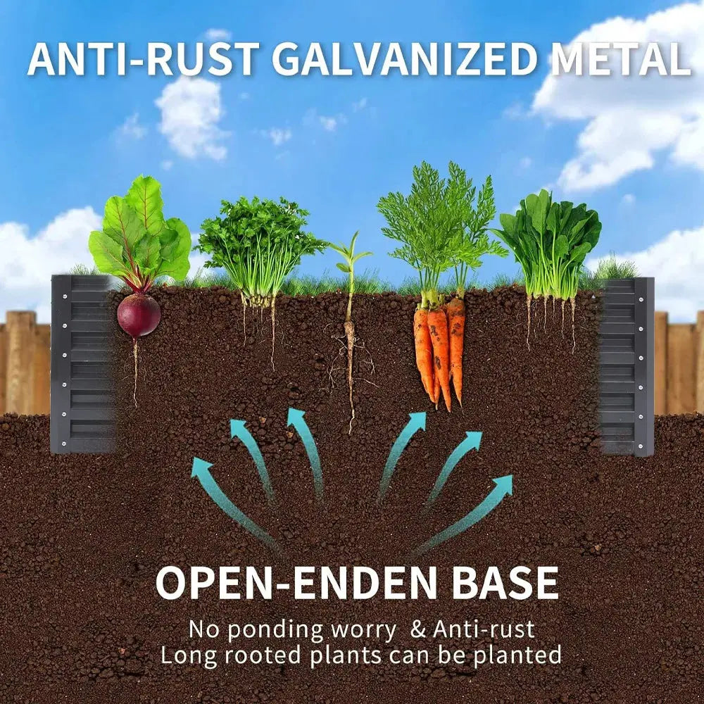 Outdoor Grey Modular Metal Raised Garden Bed, 180cmx 90cmx 57cm