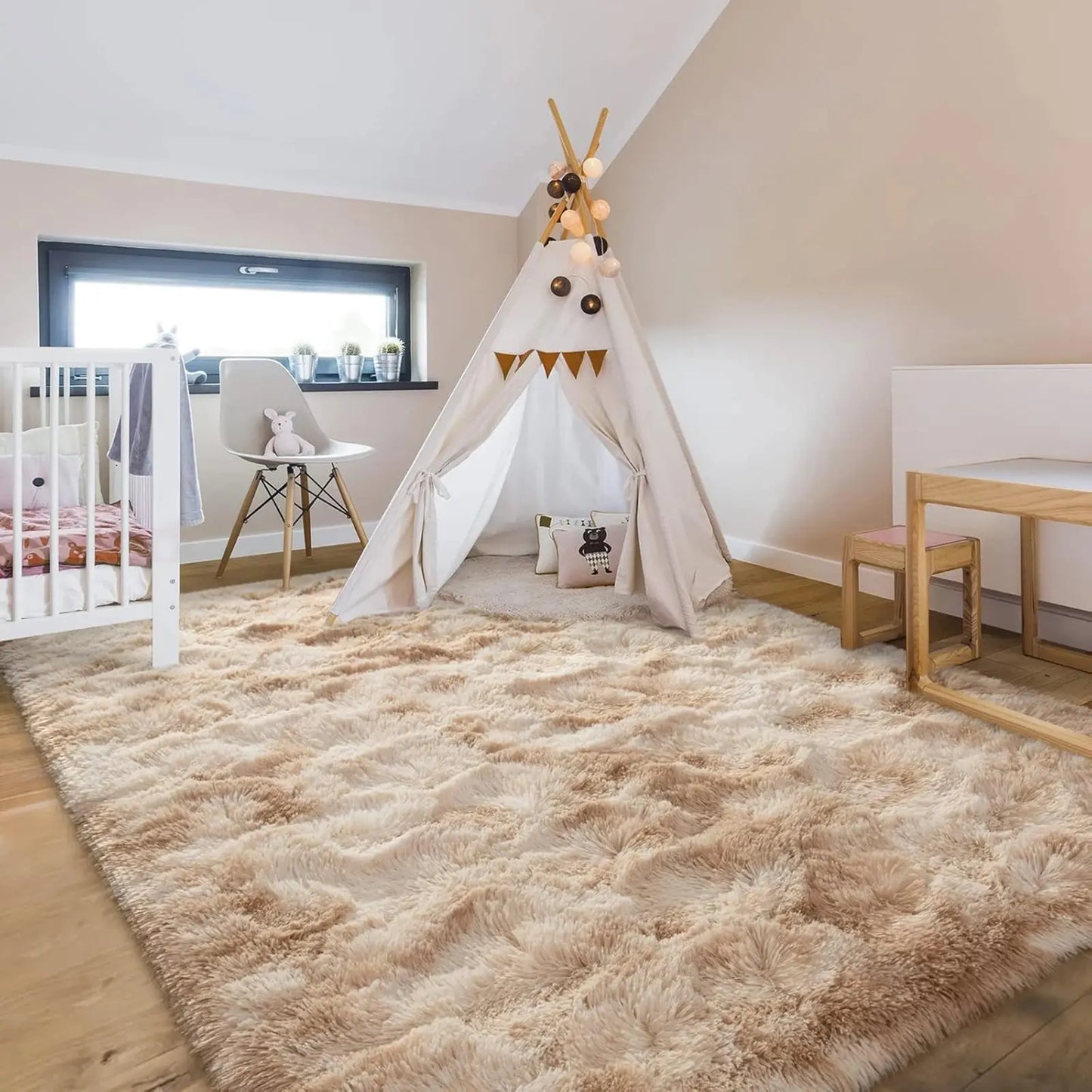 Soft Carpet For Living Room Fluffy Modern Bedroom Bedside Rug Tie-Dyed Grey Indoor Shag Carpets For Kids Nursery Room Home Decor Furnish Wise