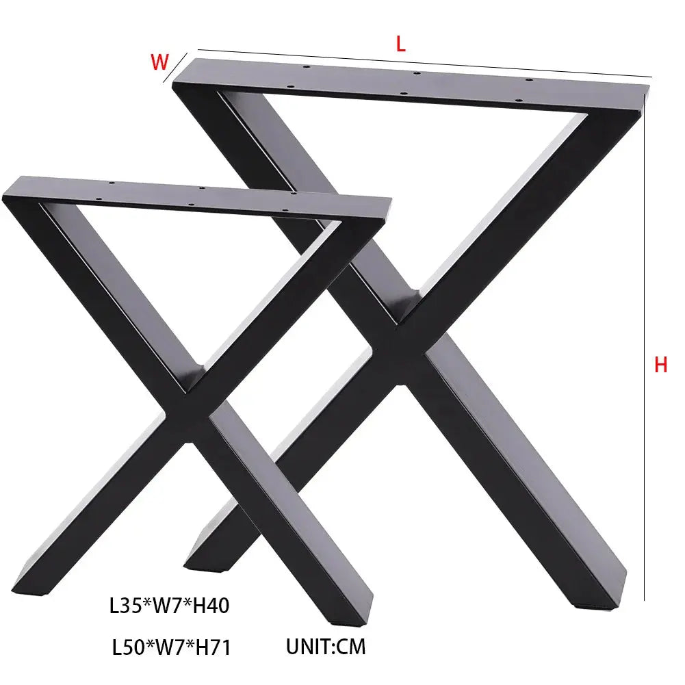 Set of 2 Metal Table Bench Legs Frames X-Shape Steel Base Stands