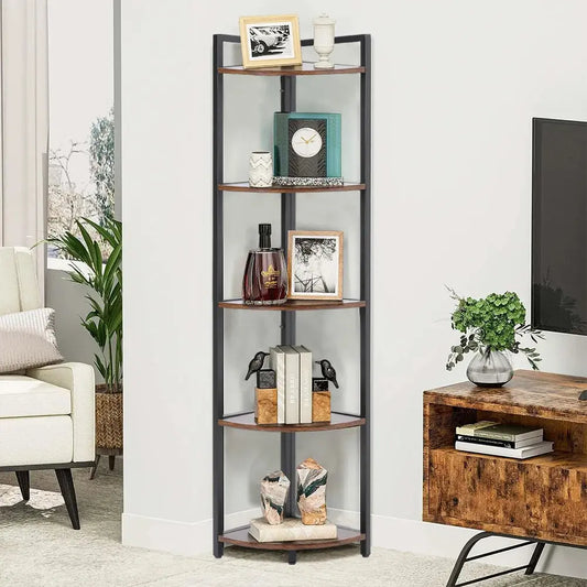 Brown 5 Tier Corner Book Shelf Storage Display