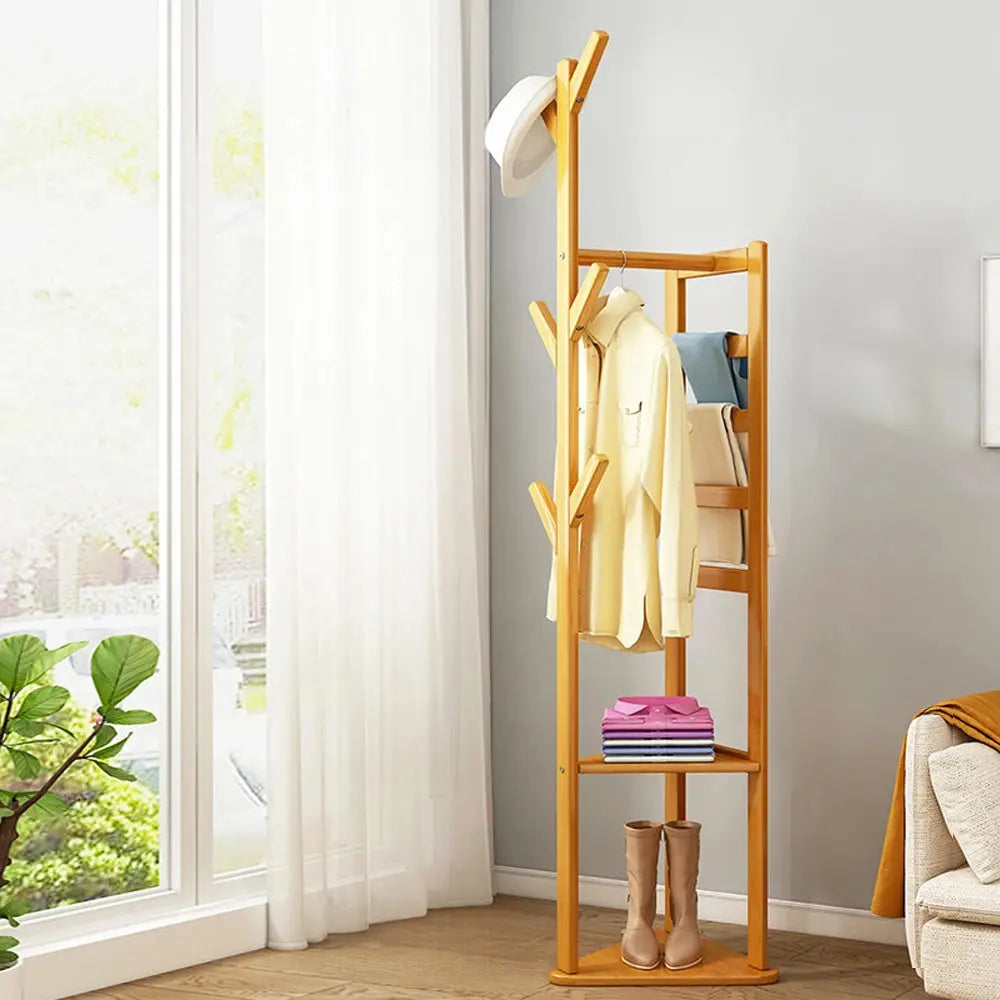 Bamboo Coat Rack Stand Coat Standing Tree Furnish Wise