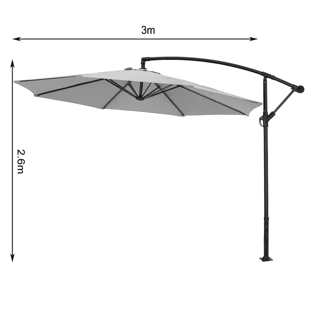 3m Large Garden Hanging Parasol Cantilever Sun Shade Patio Banana Umbrella No Base, Light Grey