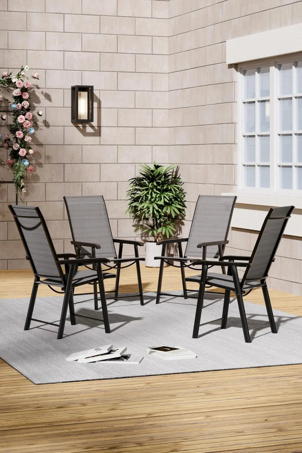 Set of 4 Black Garden Folding Chair Furnish Wise