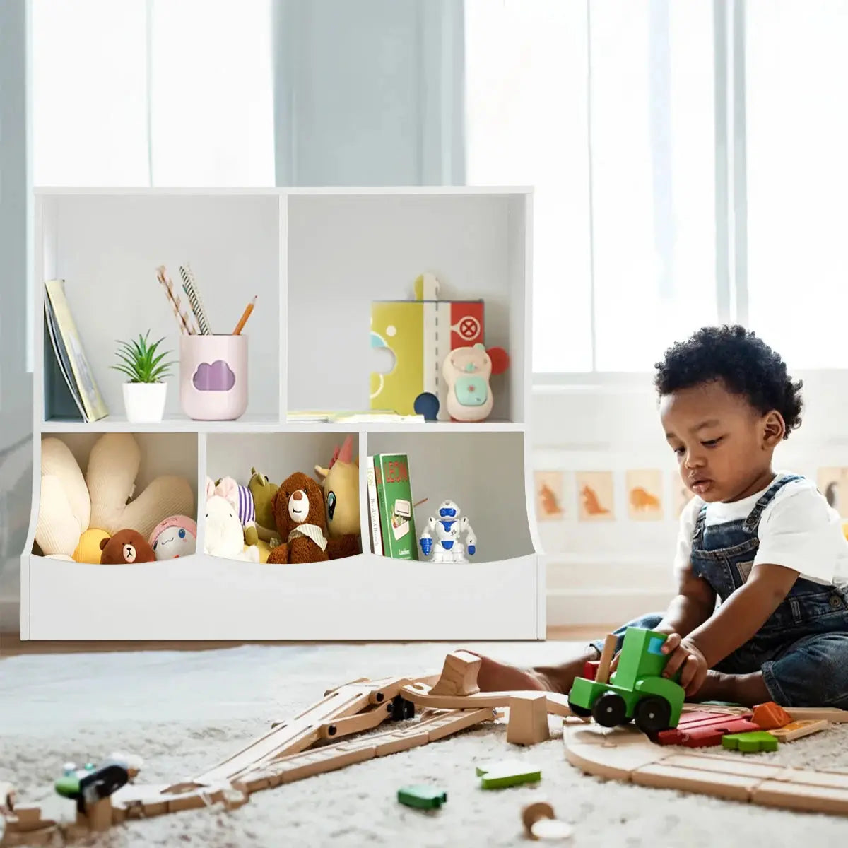 White 2 Tier Open Style Toy and Book Storage Furnish Wise
