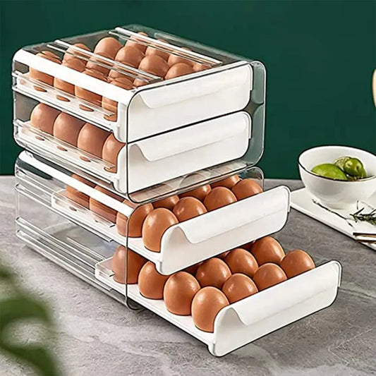 Double-Layer Egg Storage Drawer Box, Holds 32 Eggs, Transparent Body Furnish Wise