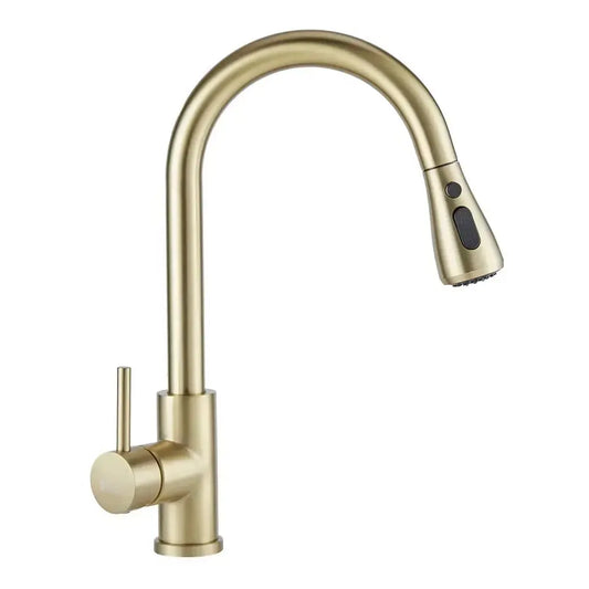 Gold Retractable Commercial Pull out Kitchen Tap Mixer Tap Faucet