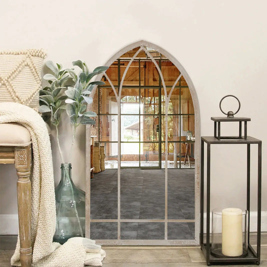 Decorative Metal Arched Window Mirror Furnish Wise