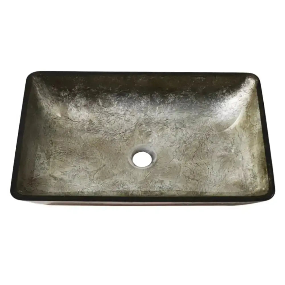 Gold Bathroom Artistic Vessel Sink Tempered Glass with Drain